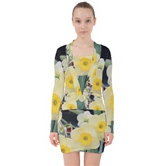 Daffodils In Bloom V-neck Bodycon Long Sleeve Dress by thedaffodilstore