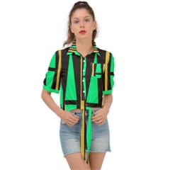 Abstract Pattern Geometric Backgrounds Tie Front Shirt  by Eskimos