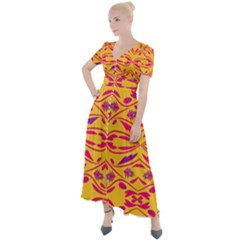 Folk Flowers Print Floral Pattern Ethnic Art Button Up Short Sleeve Maxi Dress by Eskimos