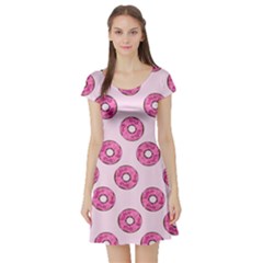 Sprinkled Donuts On Pink Short Sleeve Skater Dress by FunDressesShop