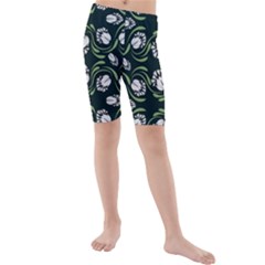 Folk Flowers Print Floral Pattern Ethnic Art Kids  Mid Length Swim Shorts by Eskimos