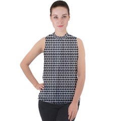 Diamond Pattern Mock Neck Chiffon Sleeveless Top by Sparkle