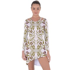 Folk Flowers Print Floral Pattern Ethnic Art Asymmetric Cut-out Shift Dress by Eskimos