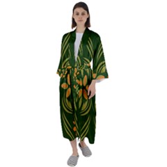 Folk Flowers Print Floral Pattern Ethnic Art Maxi Satin Kimono by Eskimos