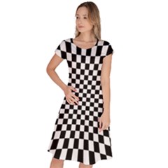 Illusion Checkerboard Black And White Pattern Classic Short Sleeve Dress by Nexatart