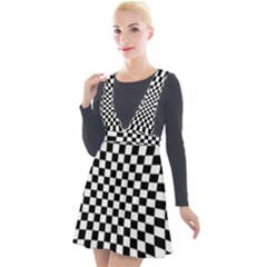 Illusion Checkerboard Black And White Pattern Plunge Pinafore Velour Dress by Nexatart