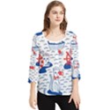 Nautical Cats Seamless Pattern Chiffon Quarter Sleeve Blouse View1