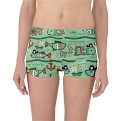 Seamless Pattern Fishes Pirates Cartoon Reversible Boyleg Bikini Bottoms by Jancukart