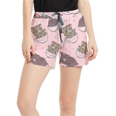 Seamless Pattern Adorable Cat Inside Cup Women s Runner Shorts by Jancukart