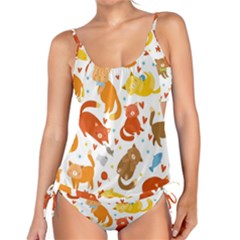 Seamless Pattern With Kittens White Background Tankini Set by Jancukart