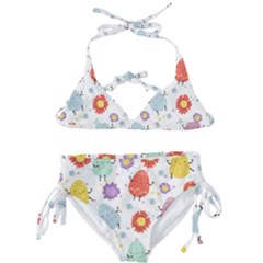 Easter Seamless Pattern With Cute Eggs Flowers Kids  Classic Bikini Set