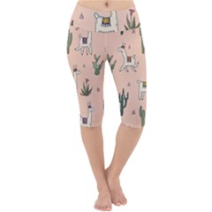 Llamas+pattern Lightweight Velour Cropped Yoga Leggings by Jancukart