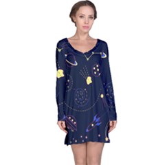 Cartoon-space-seamless-pattern-vectors Long Sleeve Nightdress by Jancukart