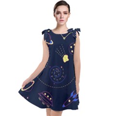 Cartoon-space-seamless-pattern-vectors Tie Up Tunic Dress by Jancukart