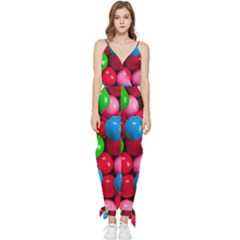 Bubble Gum Sleeveless Tie Ankle Chiffon Jumpsuit by artworkshop