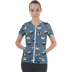 Sushi Pattern Short Sleeve Zip Up Jacket by Jancukart