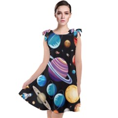 Background-with-many-planets-space Tie Up Tunic Dress by Jancukart