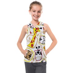 Vector-seamless-pattern-nice-animals-cartoon Kids  Sleeveless Hoodie by Jancukart