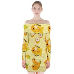 Banana Cichlid Long Sleeve Off Shoulder Dress by artworkshop