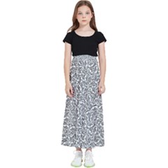 Black And White Hello Text Motif Random Pattern Kids  Flared Maxi Skirt by dflcprintsclothing