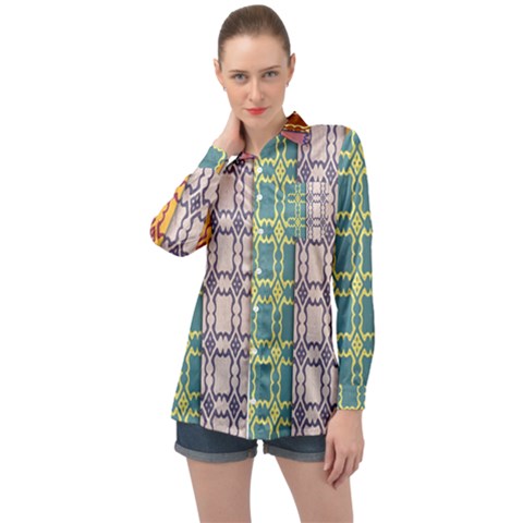 Grungy Vintage Patterns Long Sleeve Satin Shirt by artworkshop