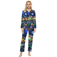 Peacock Feather Drop Womens  Long Sleeve Velvet Pocket Pajamas Set by artworkshop