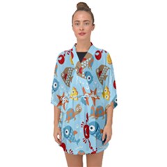 Seamless-pattern-funny-marine-animals-cartoon Half Sleeve Chiffon Kimono by Jancukart