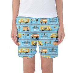 Buses-cartoon-pattern-vector Women s Basketball Shorts by Jancukart