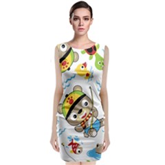 Vector-seamless-pattern-cute-fishing-animals-cartoon Sleeveless Velvet Midi Dress by Jancukart