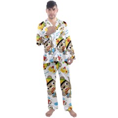 Vector-seamless-pattern-cute-fishing-animals-cartoon Men s Long Sleeve Satin Pajamas Set by Jancukart