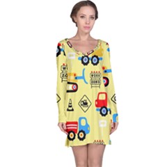 Seamless-pattern-vector-industrial-vehicle-cartoon Long Sleeve Nightdress by Jancukart