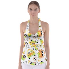 Seamless-pattern-vector-illustration-vehicles-cartoon Babydoll Tankini Top by Jancukart