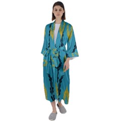 Folk Flowers Print Floral Pattern Ethnic Art Maxi Satin Kimono by Eskimos