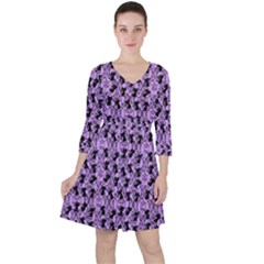 Purple Cat Quarter Sleeve Ruffle Waist Dress by NerdySparkleGoth