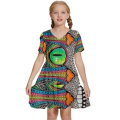 Alice In Wonderland Cat Kids  Short Sleeve Tiered Mini Dress by artworkshop