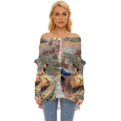 Beauty And The Beast Castle Off Shoulder Chiffon Pocket Shirt by artworkshop