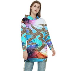 Browning Deer Glitter Galaxy Women s Long Oversized Pullover Hoodie by artworkshop