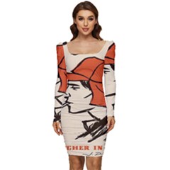 Catcher In The Rye Women Long Sleeve Ruched Stretch Jersey Dress by artworkshop