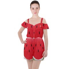 Watermelon Pillow Fluffy Ruffle Cut Out Chiffon Playsuit by artworkshop