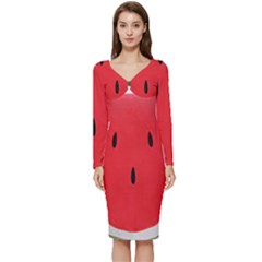 Watermelon Pillow Fluffy Long Sleeve V-neck Bodycon Dress  by artworkshop