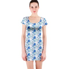 Flowers Pattern Short Sleeve Bodycon Dress by Sparkle