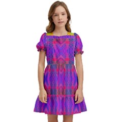 Electric Sunset Kids  Puff Sleeved Dress by Thespacecampers