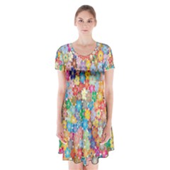 Floral Flowers Short Sleeve V-neck Flare Dress by artworkshop