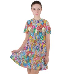 Floral Flowers Short Sleeve Shoulder Cut Out Dress  by artworkshop