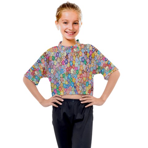 Floral Flowers Kids Mock Neck Tee by artworkshop