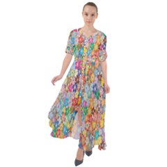 Floral Flowers Waist Tie Boho Maxi Dress by artworkshop