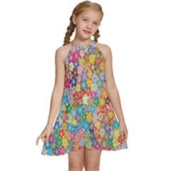 Floral Flowers Kids  Halter Collar Waist Tie Chiffon Dress by artworkshop