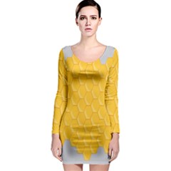 Hexagons Yellow Honeycomb Hive Bee Hive Pattern Long Sleeve Bodycon Dress by artworkshop