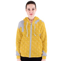 Hexagons Yellow Honeycomb Hive Bee Hive Pattern Women s Zipper Hoodie by artworkshop