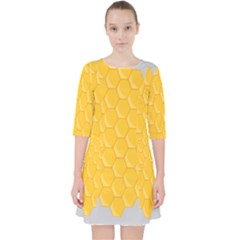 Hexagons Yellow Honeycomb Hive Bee Hive Pattern Quarter Sleeve Pocket Dress by artworkshop